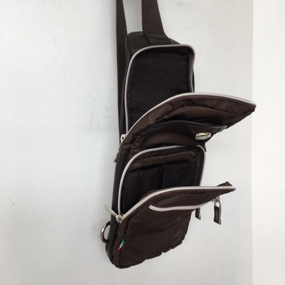 Orobianco Sling Shoulder Bag Rectangle Brown Lots of pockets 6" x 14" Crossbody - Picture 9 of 10